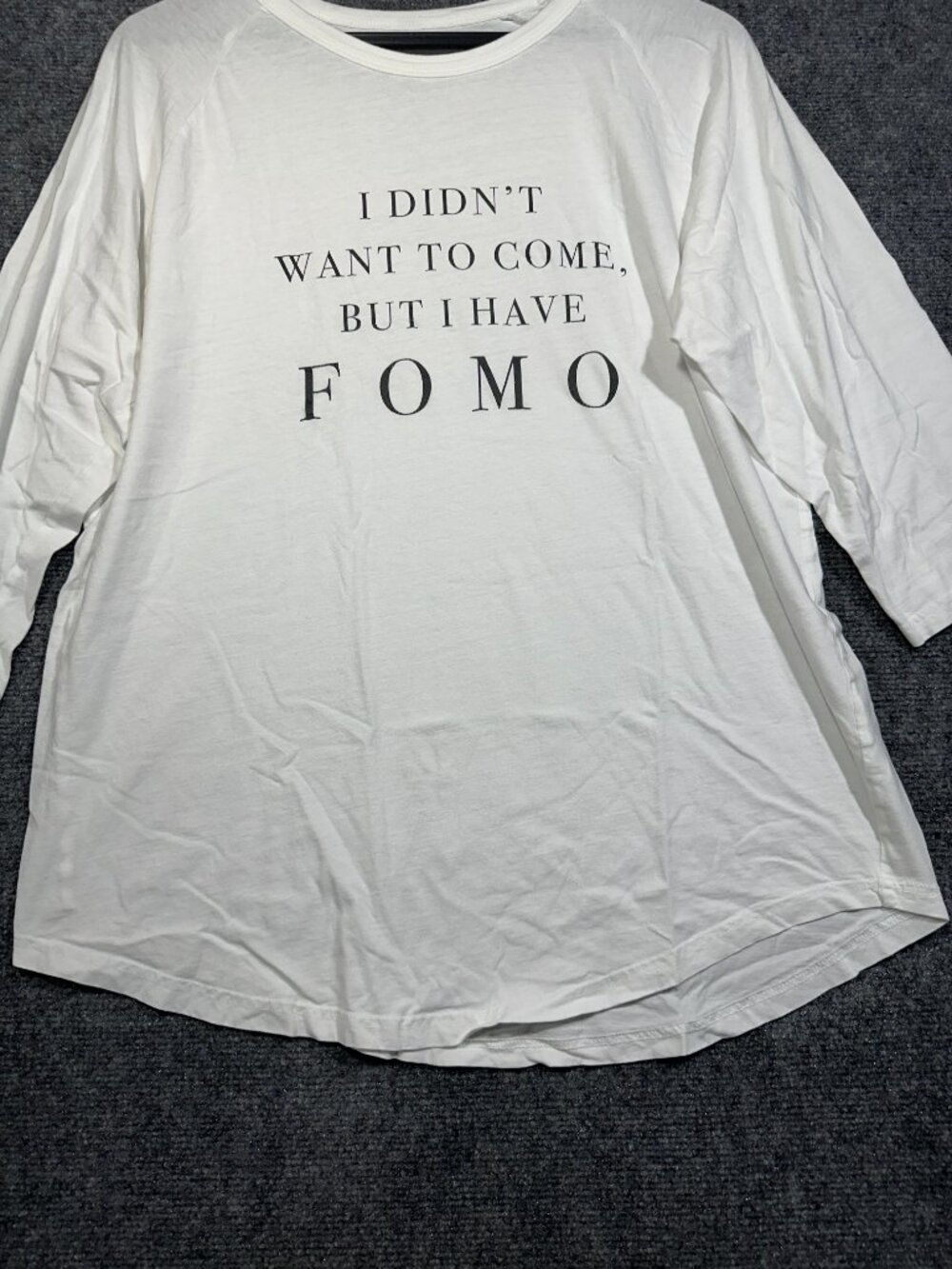 Ten Sixty Sherman Tee Shirt Womans Large White Cotton I have FOMO Funny 3/4 Slee - Picture 2 of 7